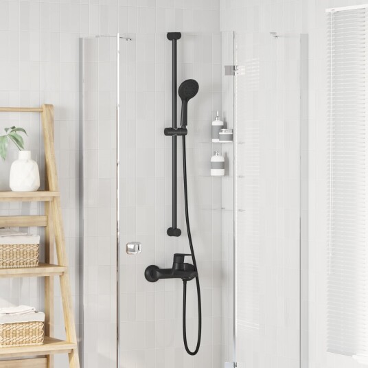 vidaXL Dusjhodesett Svart 150 cm Rustfritt Stål