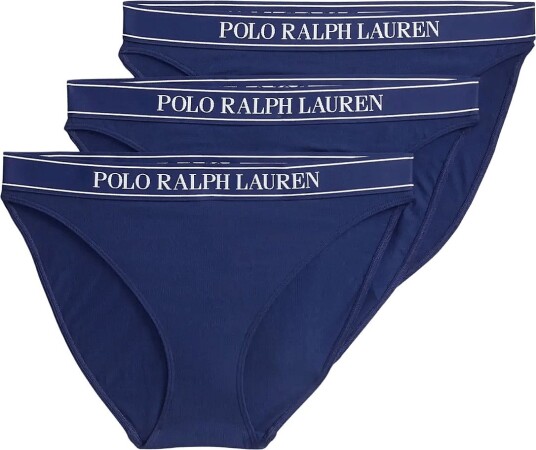 Polo Ralph Lauren Intimates Logo Waistband Bikini 3 Pack Set   Navy   L
