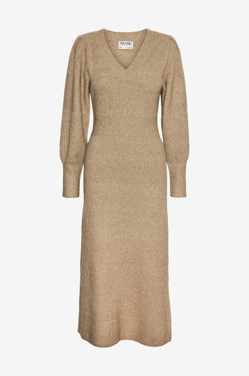 Vero Moda Kjole vmAngalina LS V neck 7/8 Knit Dress Sølv