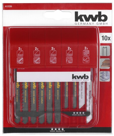 KWB 10 Deler Stikksagbladsett for Tre og Metall med 50mm Bladbredde