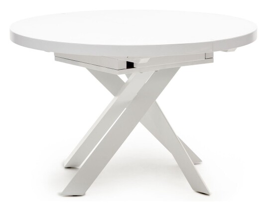 Kave Home Vashti Uttrekkbart bord, Hvitt glass og MDF, Ø120x120 1665263-01-0 1715064-02-0