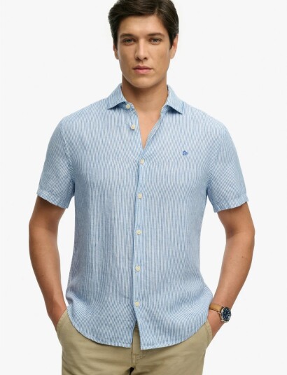 Superdry Riviera S/S Linen Shirt   Blue   M