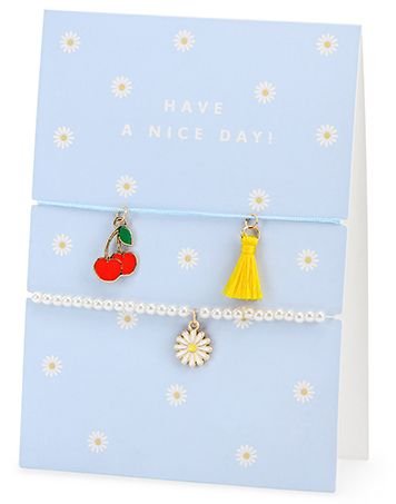 Lyseblått "HAVE A NICE DAY!" kort med 2 stk Armbånd 10,5x14,8 cm