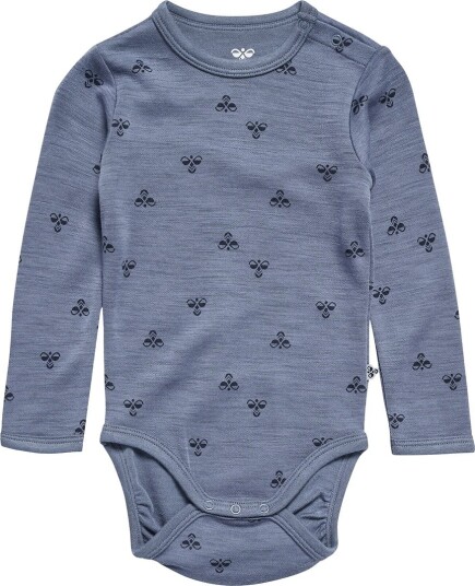 Hummel Body I/e   Ull/Viskose   HmlMini   Flint Stone   Hummel   1 år (80)   Langermet Body Blå Grå Lyseblå