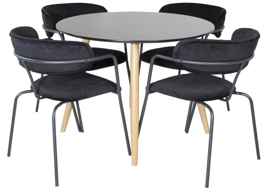 Venture Design Plaza & Arrow spisegruppe Svart/svart 4 st stoler & bord 100 cm