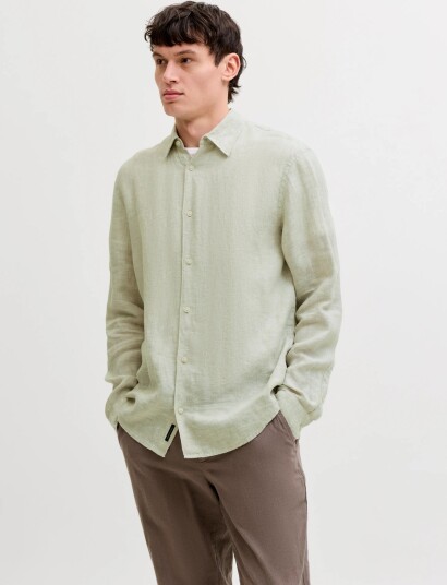 Jack & Jones Jprblalawrence Linen Ls Shirt Sn   Khaki green   XXL