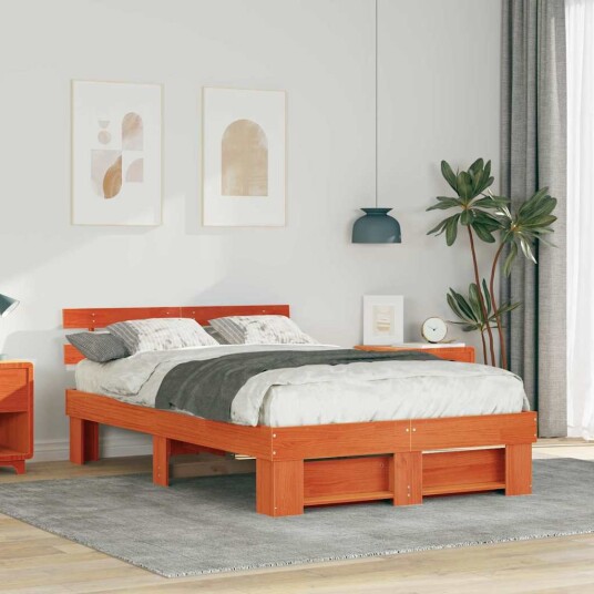  Sengestamme med hodegjerde Voksbrun 120 x 190 cm Heltre furu