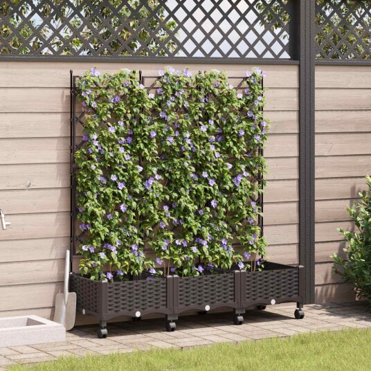 vidaXL Hageplanter med espalier og hjul 3 stk. Brun PP