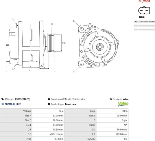 Dynamo AS-PL A3269(VALEO)