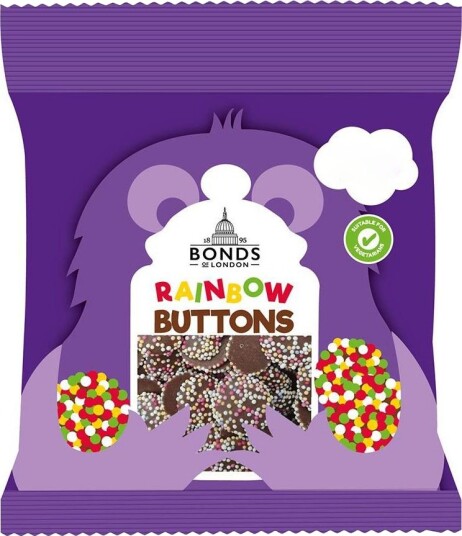 Rainbow Buttons - Sjokolade med Strøssel - Bonds of London 40 gram (UK)