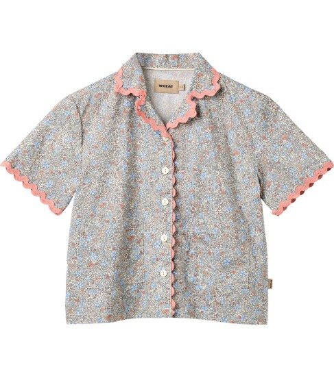 Wheat Skjorte k/e Wilma Air Blue Blomster Wheat 7 år 122 Skjorte K/E Blå