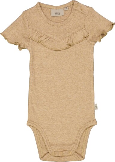Sand Melange Wheat Rib Ruffle SS Body (56 / 1 2 mnd)
