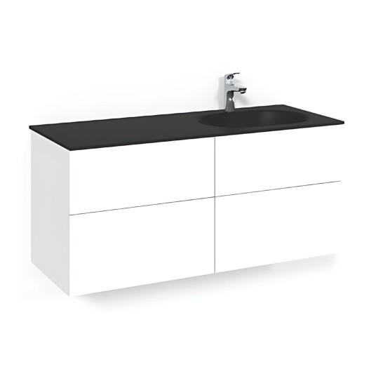 Macro Design Crown Servantskap 4-skuff - med Høyre Glasservant 120cm Hvit / Plain/push-open Glass Edge Svart