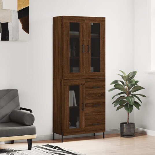 vidaXL Highboard brun eik 69,5x34x180 cm konstruert tre 8720845480301