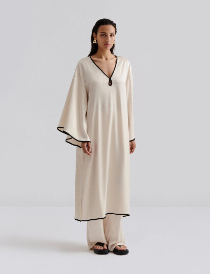 Malina Briony Satin Kaftan Dress - Beige - S