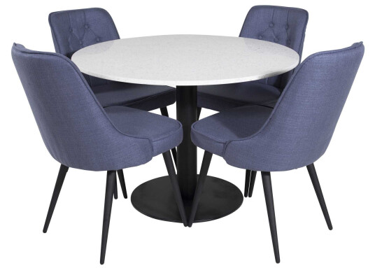 Venture Design Razzia & Velvet spisegruppe Hvit/blå 4 st stoler & bord 106 cm