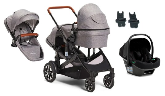 Beemoo Maxi 4 Twin Søskenvogn Inkl. Søskensete &  Beemoo Route i-Size Babybilstol Grey/Black Stone