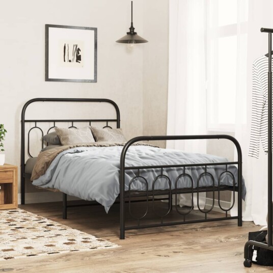  Sengeramme i metall med hode- og fotgavl svart 107x203 cm 8721102646010