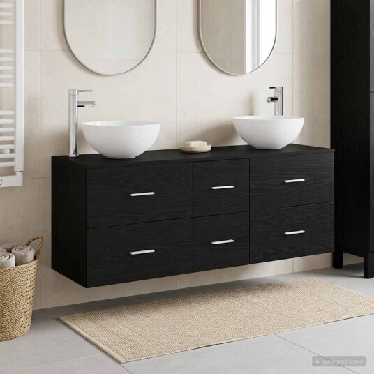 vidaXL Baderomsskapsett 3 stk. Svart eik 49,5 x 35 x 63 cm vidaXL Baderomsskapsett 3 stk. Svart eik 49,5 x 35 x 63 cm