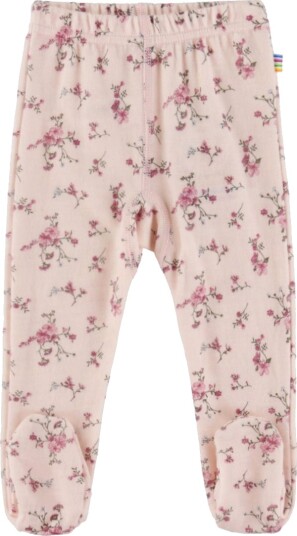 Joha Leggings m. Føtter Ull Lyserød m. Blomster Joha 80 Leggings Ull Rosa