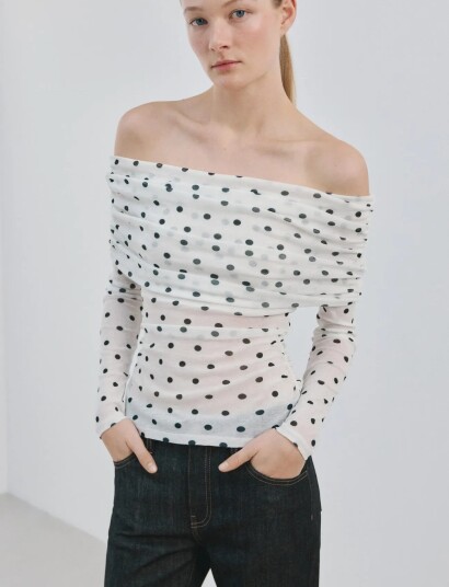 Mango Polka Dot Strapless Top   White   L