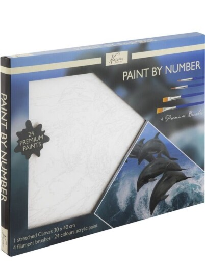 Nassau Paint by number malesett med lerret 30 x 40 cm Delfiner Nassau Paint by number malesett med lerret 30 x 40 cm Delfiner