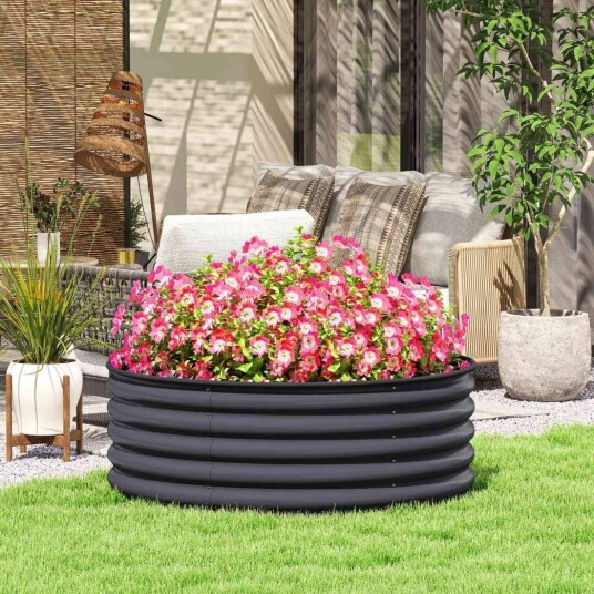 Høybed av stål, plantebed, kaldramme, hagebed, stabelbar, blomsterkasse, plug-in plantekasse, 120 x 120 x 43 cm, grønnsaksbed fo Høybed av stål, plantebed, kaldramme, hagebed, stabelbar, blomsterkasse, plug-in plantekasse, 120 x 120 x 43 cm, grønnsaksbed fo