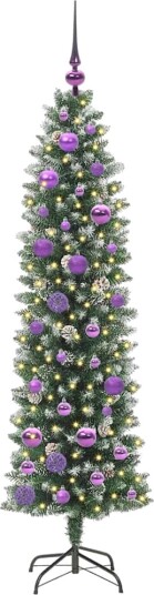  Kunstig Slankt Jule Tre med 150 LED Grønn og hvit 150 cm