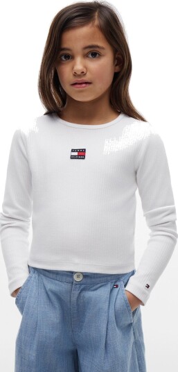 Tommy Hilfiger Heritage Flag Rib Knit Tee Ls   White   38