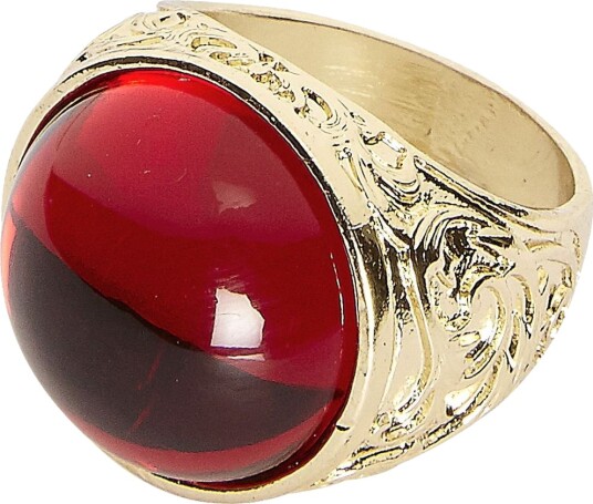 Gullfarget Ring med Detaljer og Rød Stein Gullfarget Ring med Detaljer og Rød Stein