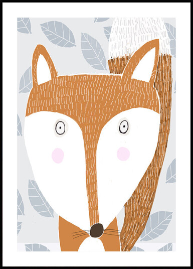 Cute Red Fox with Grey Leaf Pattern by Artist Carla Daly Plakat Plakat / 100x150cm