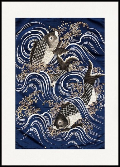 Carp In Waves During Meij Period Plakat Plakat / 50x70cm