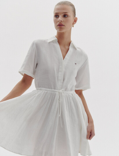 Tommy Hilfiger Ess Linen S/S Short Dress - White - 40 Tommy Hilfiger Ess Linen S/S Short Dress - White - 40