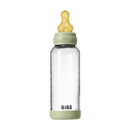 BIBS Glass Babyflaske 240 ml Rund Lateks Medium Flow Grønn BIBS Glass Babyflaske 240 ml Rund Lateks Medium Flow Grønn