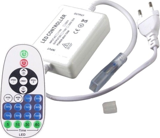 RF trådløs timer+dimmer med fjernkontroll Inkl. endestykke til 230V 8x16 CLIP ON Neon Flex minnefunksjon maks. 50 m RF trådløs timer+dimmer med fjernkontroll Inkl. endestykke til 230V 8x16 CLIP ON Neon Flex minnefunksjon maks. 50 m