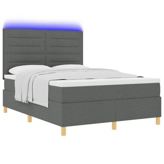 LED Box Springer Bed med madrass Mørkegrå 140 x 190 cm stoff