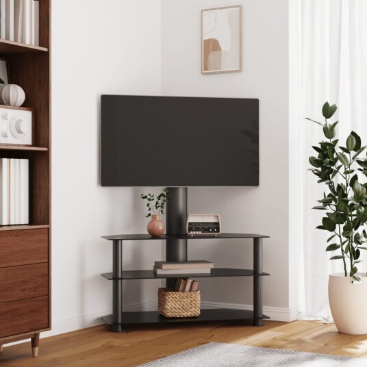 vidaXL TV-benk hjørne 3-lags for 32-70 tommer svart 8721012116764