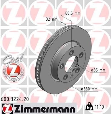 Bremseskive ZIMMERMANN 600.3224.20 Bremseskive ZIMMERMANN 600.3224.20