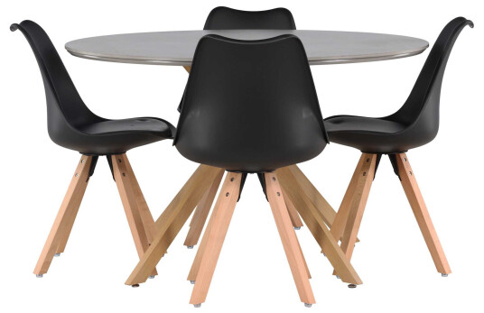Venture Design Piazza & Zeno spisegruppe Svart/grå 4 stoler & bord 120 cm