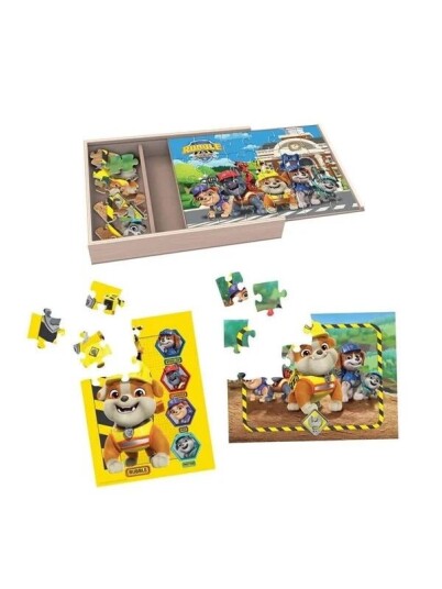 SM Games & Puzzles Rubble & Crew Wood Puzzles w. Storage 3 Pack