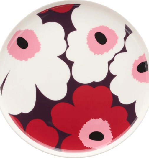 Marimekko Oiva Unikko tallerken Ø 20 cm Hvit plomme kransekake rosa