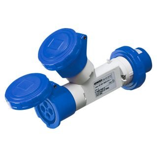Gewiss Skjøtekontakt 2 VEIS, Inn 16A, 3P+J, 230V, Ut 2x16A, 3P+J, 9H, IP67 - GW64011