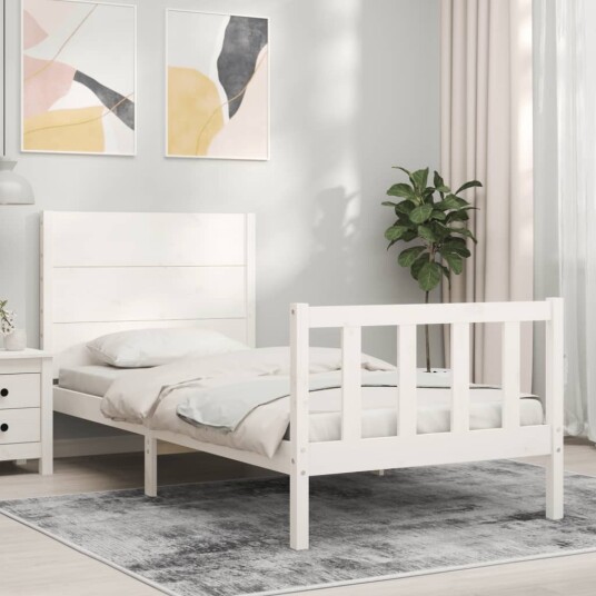 vidaXL Sengeramme med hodegavl hvit 2FT6 liten enkel heltre 8720845978822