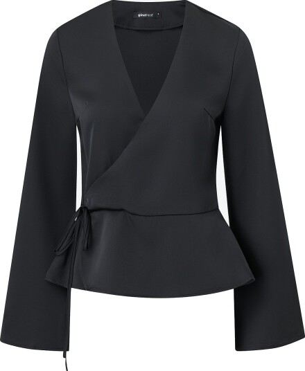 Gina Tricot Bluse Satin wrap blouse Svart