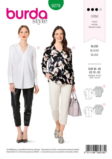 Burda 6278 – Bluse EUR: 36-46, US 10-20