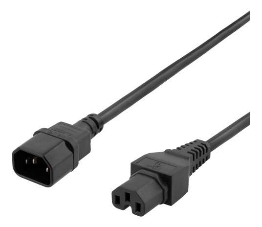 Deltaco 2 m Strømforlengelseskabel IEC 60320 C15 til C14 Svart 10 A