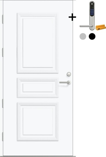 Ytterdør Bygg1 Fjord 03 med Yale Entrus BxH: 80x200 cm, Høyre, NCS S-0500-N, Klassisk Hvit, Yale Sølv