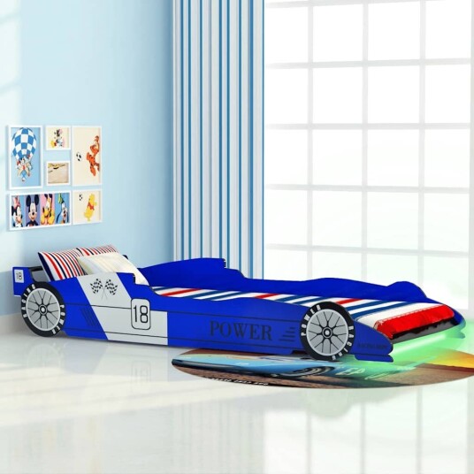 vidaXL Barnas racerbilseng med LED 90x200 cm blå