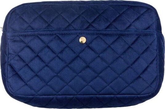 Fan Palm Velvet Beauty Bag Midnight Blue Large
