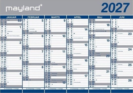 Mayland Kmpekalender 2x6 mdr. papir 2027 i plastpose Mayland Kmpekalender 2x6 mdr. papir 2027 i plastpose